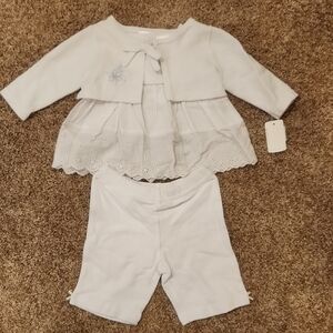 3 Piece Adorable White Baby Outfit Set, Size Newborn,  NWT